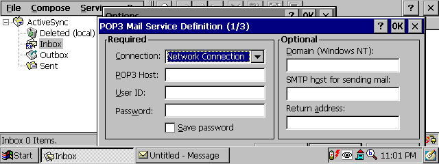 Windows CE mail client interface