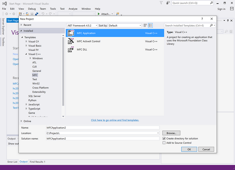 Visual Studio 2015 interface