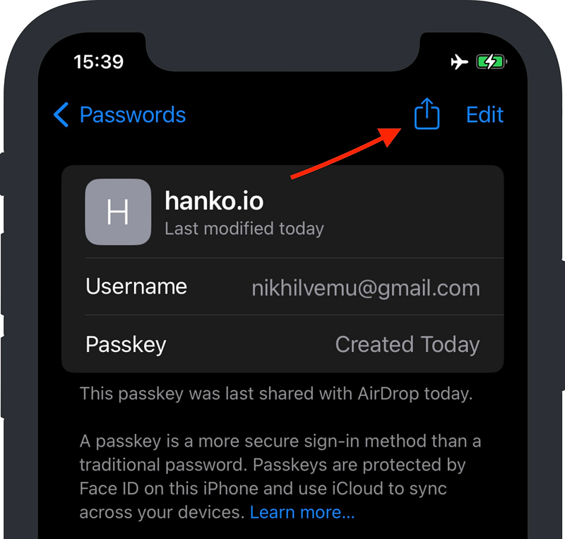 Sharing Passkeys using AirDrop