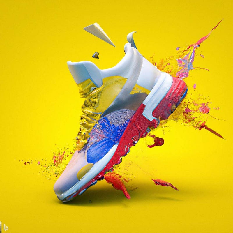 Futuristic athletic sneaker in dynamic digital art