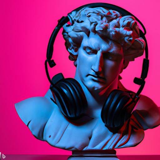 Michelangelo's David DJing with headphones