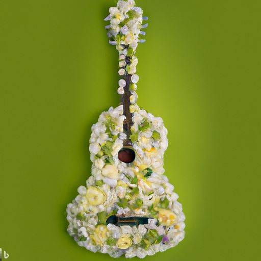 Guitar made of flowers on a green background