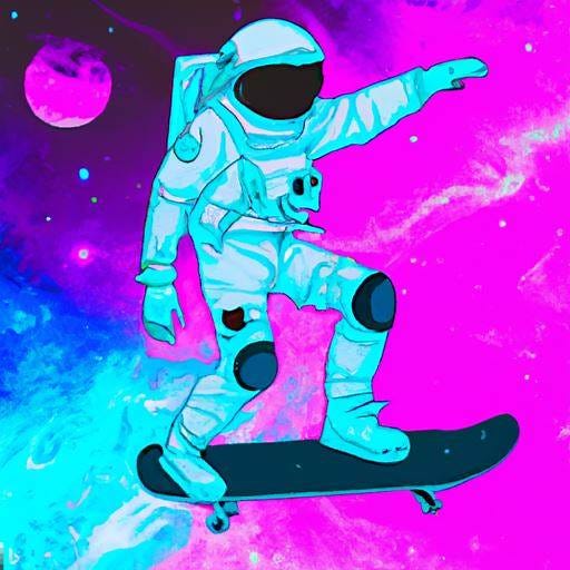 Astronaut skateboarder in a vaporwave aesthetic