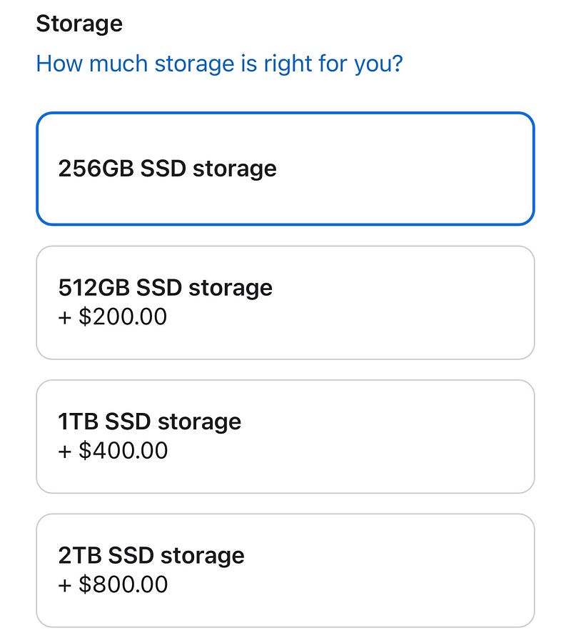 Storage upgrade pricing