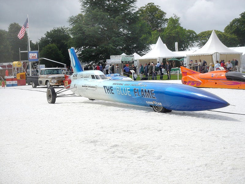 Close-up of the Blue Flame's engine and tires