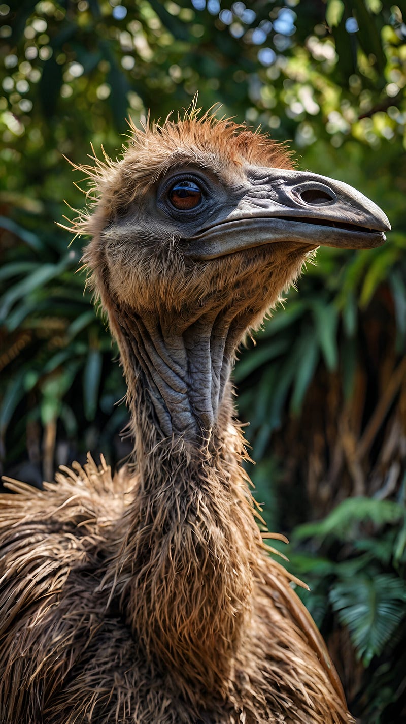 Giant moa showcasing its unique feather structure