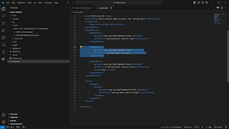 Adding DevTools dependency to pom.xml