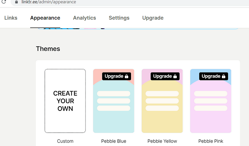 Choosing design options for Linktree