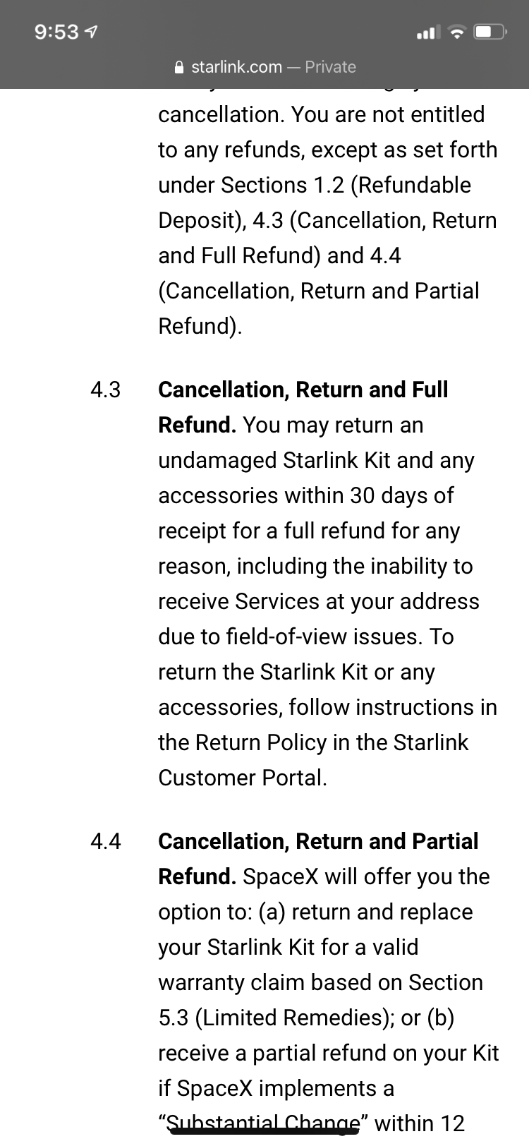 Starlink terms and conditions