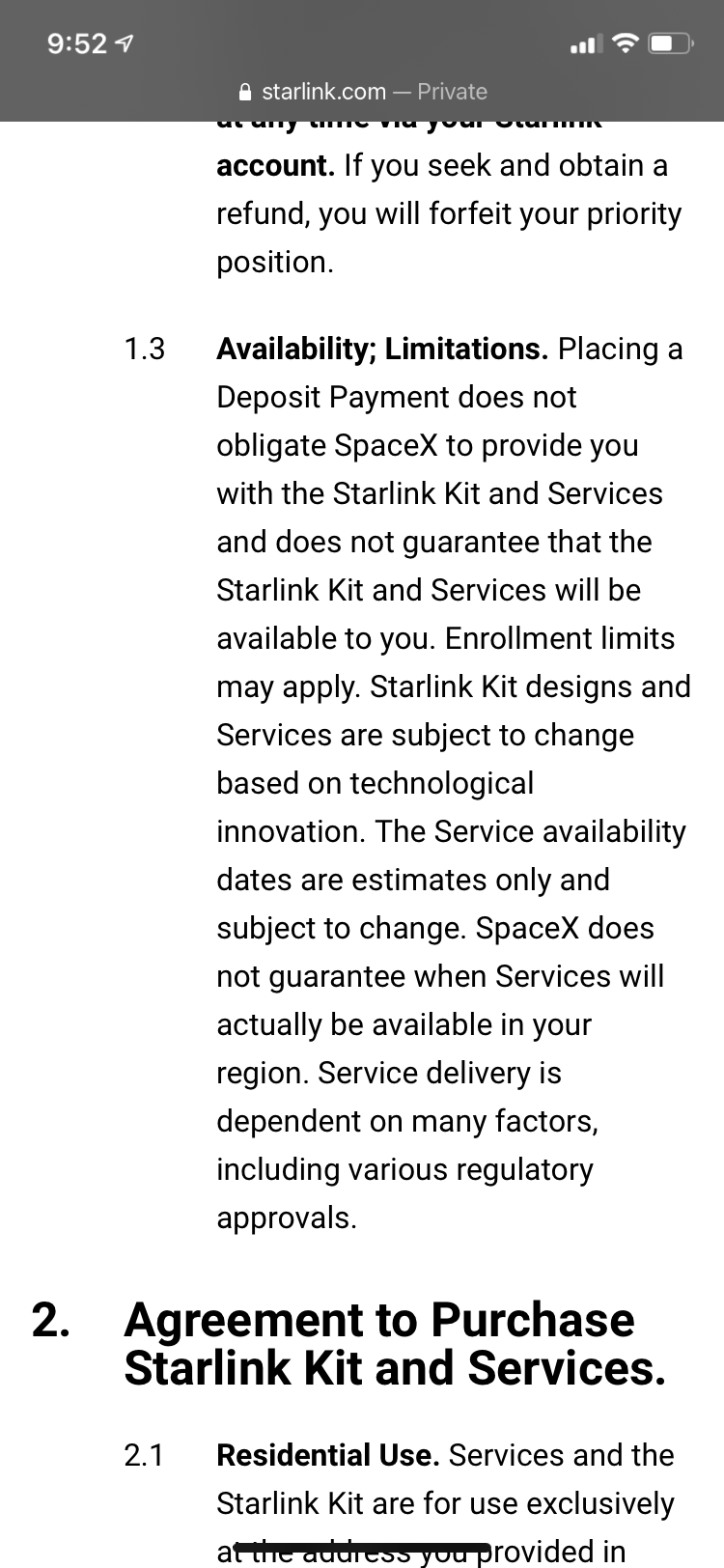 Starlink service limitations