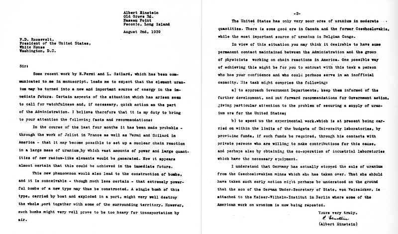 Scanned copy of Einstein's letter to President Roosevelt