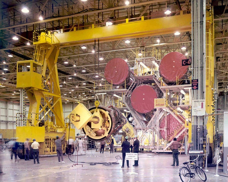 Saturn V rocket in the assembly line