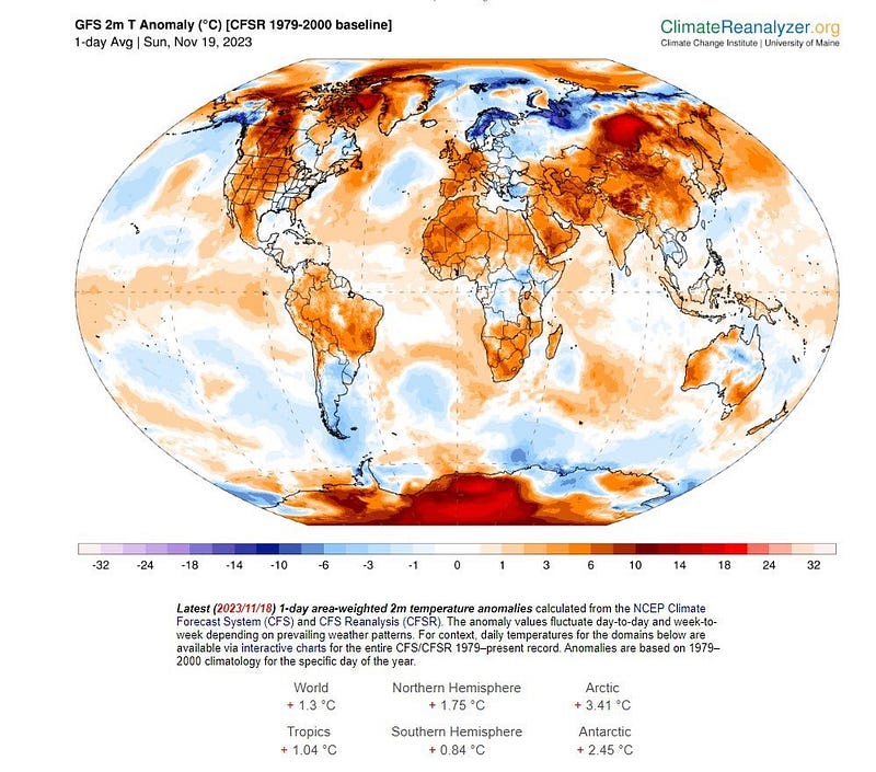 Map indicating areas affected by rising temperatures