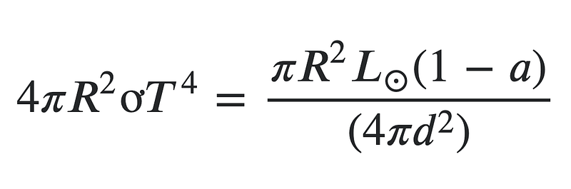 Equilibrium temperature formula for planets