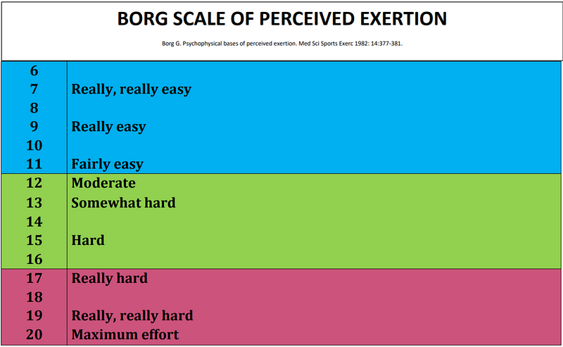 Borg Scale for measuring exercise intensity