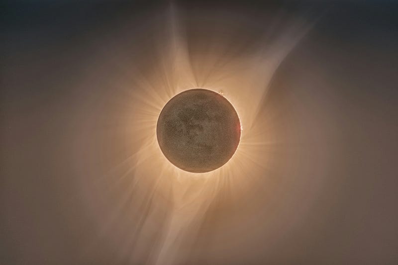 The moment of totality during a solar eclipse.