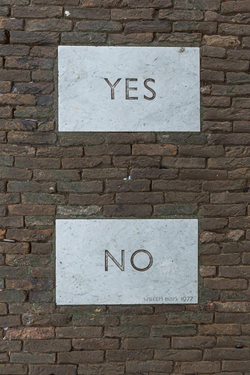 Decision-making illustration related to the "Hell Yeah or No" principle.